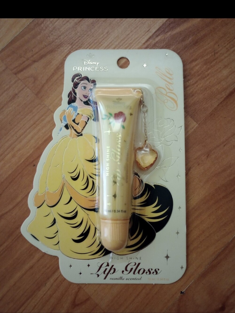 Disney Princess Belle High Shine Lip Gloss - Yellow Tube with Gold Heart Charm
